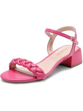 DREAM PAIRS Women's Pink Low Heels Braided Open Toe Ankle Strap Block Heel